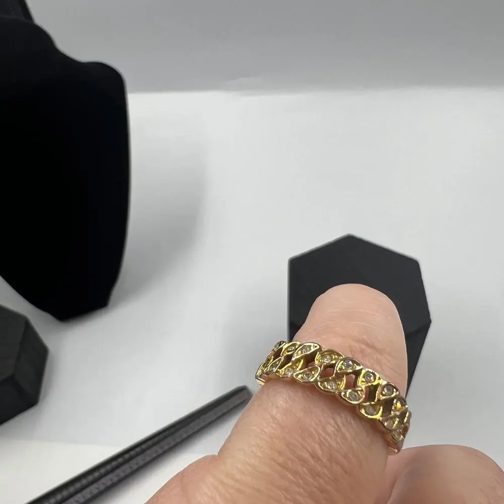 Vintage Gold Tone‎ Ring Cubic Zirconia Stones Size 9 Fashion Jewelry